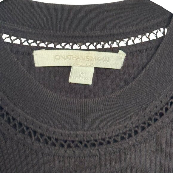 JONATHAN SIMKHAI Mesh Sleeve Black RIbbed Knit Top Size medium sweater - Picture 6 of 7